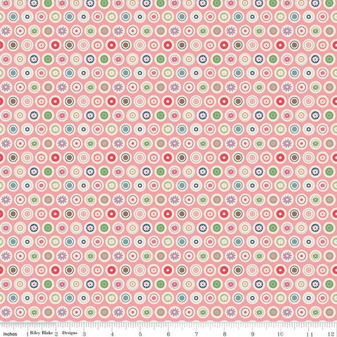 SALE Bee Dots VaLene C14162 Coral by Riley Blake Designs - Dotted Dot Circles Flowers - Lori Holt - Quilting Cotton Fabric
