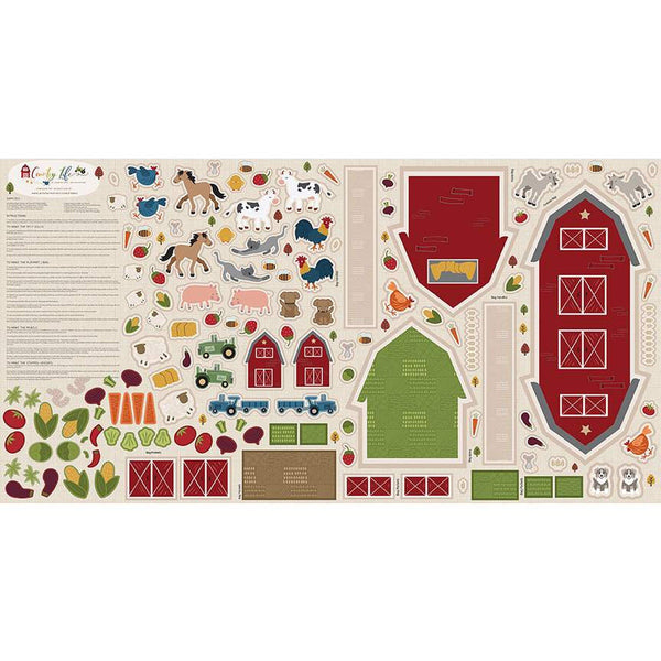 Country Life 3-in-1 Farm Play FELT Panel FT13800 by Riley Blake - Barn Animals Fruit Vegetables Individually Packaged  - Polyester