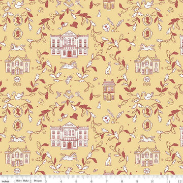 SALE Pride & Prejudice Pemberley C13770 Yellow - Riley Blake Designs - Jane Austen Houses - Quilting Cotton Fabric - Licensed Product