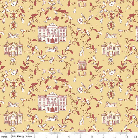SALE Pride & Prejudice Pemberley C13770 Yellow - Riley Blake Designs - Jane Austen Houses - Quilting Cotton Fabric - Licensed Product