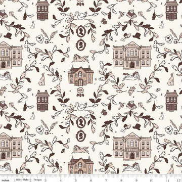 DEAL Pride & Prejudice Pemberley C13770 Cream - Riley Blake Designs - Jane Austen Houses - Quilting Cotton Fabric - Licensed Product