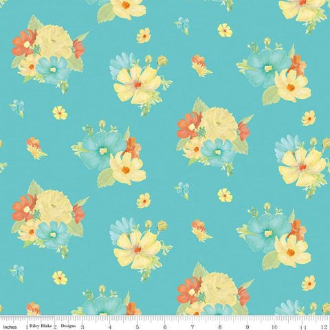 Happy at Home Main C13700 Aqua by Riley Blake Designs - Floral Flowers - Quilting Cotton Fabric