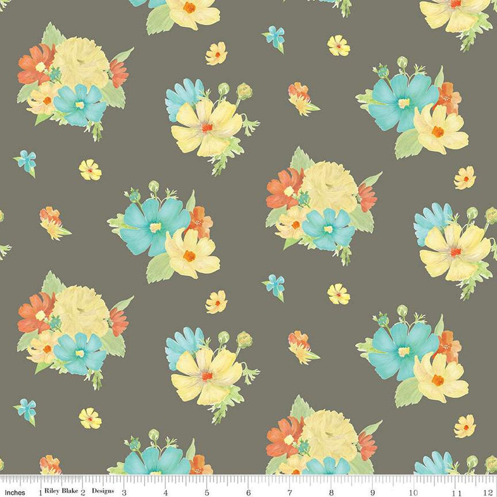 SALE Happy at Home Main C13700 Gray - Riley Blake Designs - Floral Flowers - Quilting Cotton Fabric