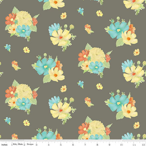 CLEARANCE Happy at Home Main C13700 Gray - Riley Blake  - Floral Flowers - Quilting Cotton