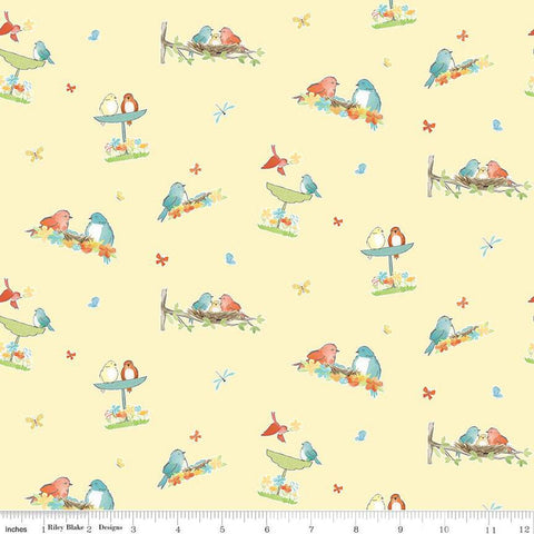 SALE Happy at Home Vignettes C13701 Lemon by Riley Blake Designs - Birds Butterflies Dragonflies - Quilting Cotton Fabric