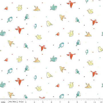 19" End of Bolt - Happy at Home Birds C13703 White - Riley Blake Designs - Bird Birds Dots - Quilting Cotton Fabric