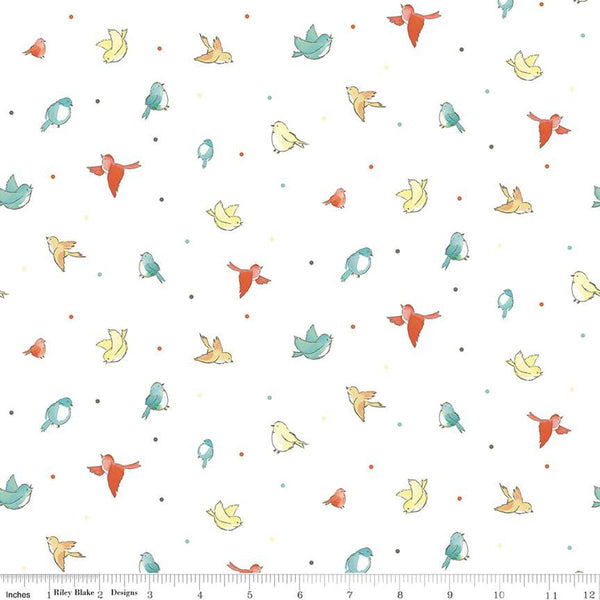 Happy at Home Birds C13703 White - Riley Blake Designs - Bird Birds Dots - Quilting Cotton Fabric