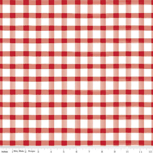 11" End of Bolt - CLEARANCE Monthly Placemats 2 PRINTED Gingham C13944 Red - Riley Blake  - Check Checks - Quilting Cotton