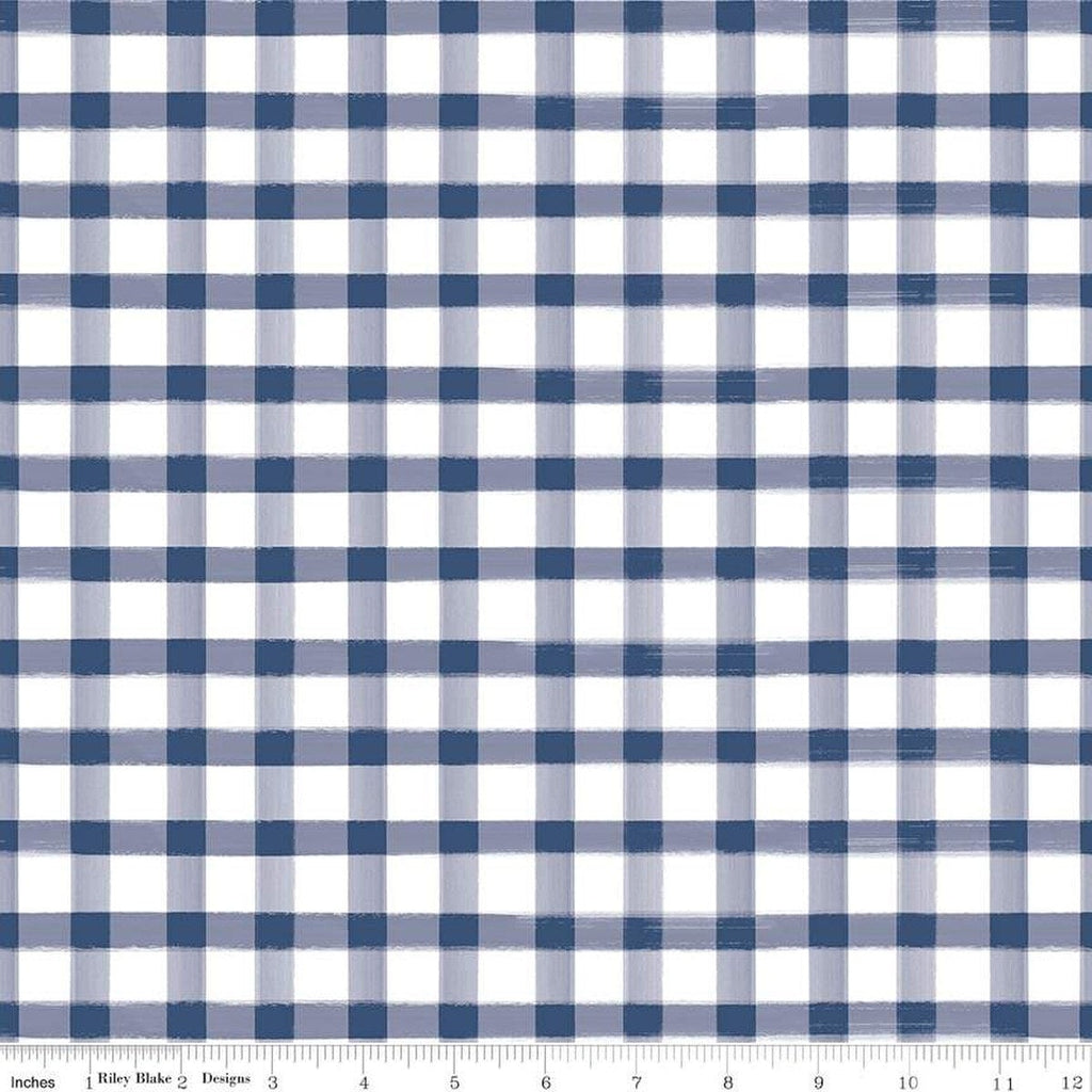 Monthly Placemats 2 PRINTED Gingham C13944 Navy - Riley Blake Designs - Check Checks - Quilting Cotton Fabric