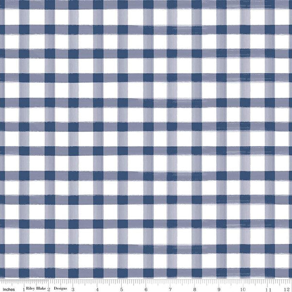 Monthly Placemats 2 PRINTED Gingham C13944 Navy - Riley Blake Designs - Check Checks - Quilting Cotton Fabric