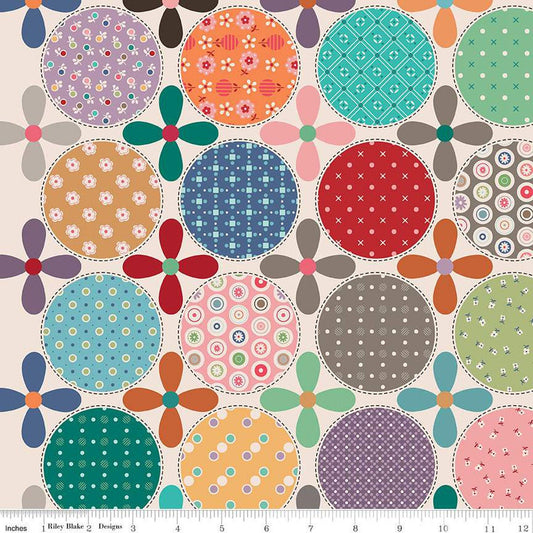 CANVAS Bee Dots Home Decor Daisy Dots HD14184 Multi - Riley Blake - Lori Holt - Extra Wide Floral Flowers - Lightweight Cotton Canvas