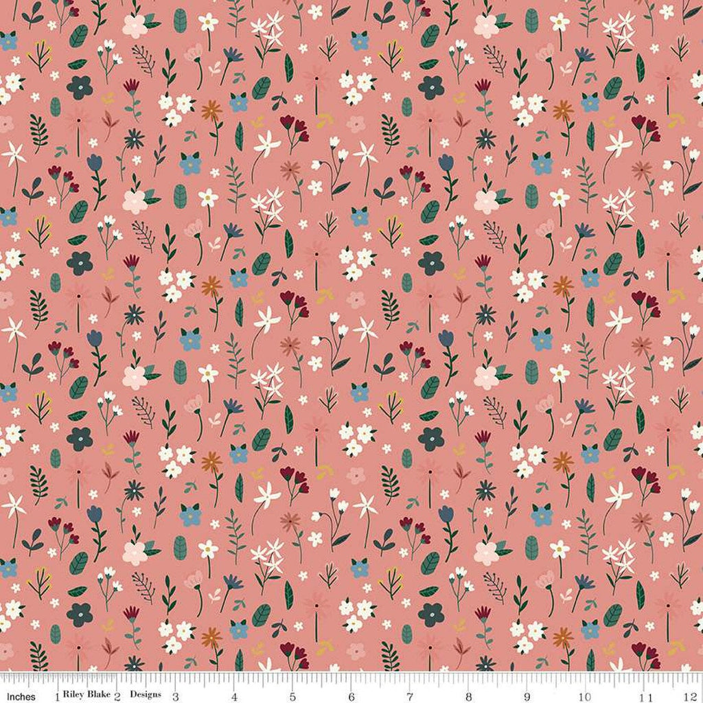 SALE Let's Create Stems C13692 Coral by Riley Blake Designs - Floral Flowers Leaves - Quilting Cotton Fabric