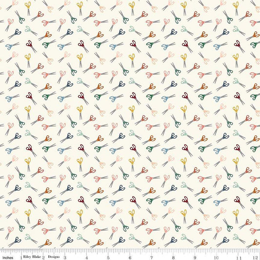 SALE Let's Create Scissors C13694 Cream - Riley Blake Designs - Sewing Crafting - Quilting Cotton Fabric