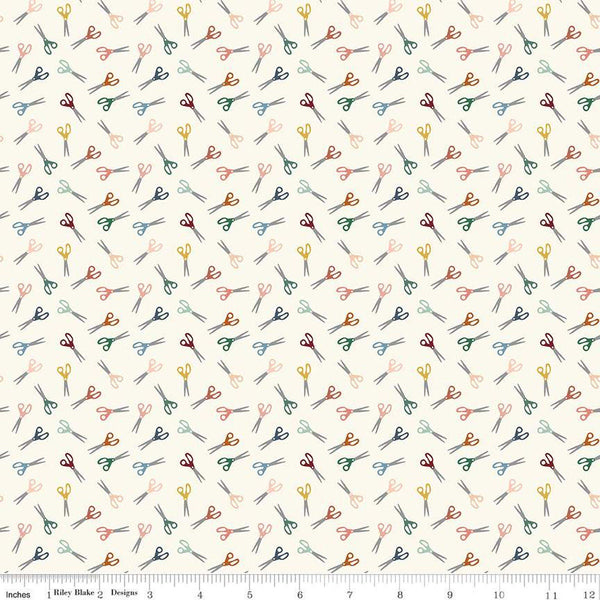 Let's Create Scissors C13694 Cream by Riley Blake Designs - Sewing Crafting - Quilting Cotton Fabric