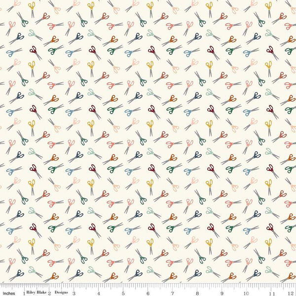 SALE Let's Create Scissors C13694 Cream by Riley Blake Designs - Sewing Crafting - Quilting Cotton Fabric