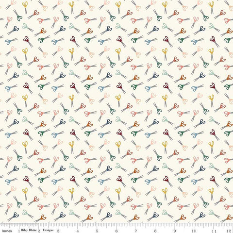 SALE Let's Create Scissors C13694 Cream by Riley Blake Designs - Sewing Crafting - Quilting Cotton Fabric