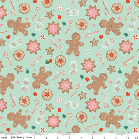 SALE FLANNEL Gingerbread Cookies F13910 Mint - Riley Blake Designs - Christmas Gingerbread Men Sprinkles Candy Canes- FLANNEL Cotton Fabric