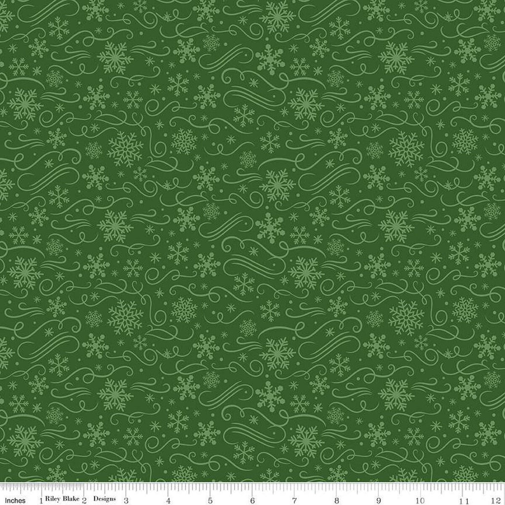 SALE FLANNEL Snowflakes F13907 Green - Riley Blake Designs - Christmas Snowflake Flourishes - FLANNEL Cotton Fabric