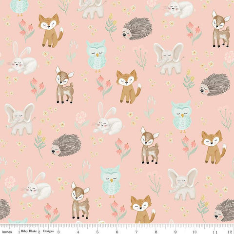 FLANNEL It's a Girl Baby Animals F13905 Blush - Riley Blake Designs - Elephants Owls Deer Foxes Rabbits Flowers - FLANNEL Cotton Fabric