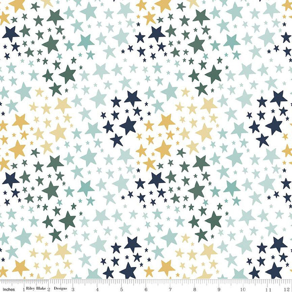 32" End of Bolt - FLANNEL It's a Boy Stars F13904 White - Riley Blake Designs - Star - FLANNEL Cotton Fabric