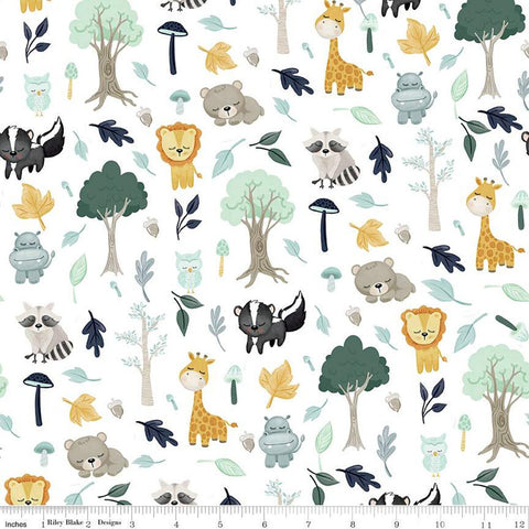 SALE FLANNEL It's a Boy Baby Animals F13903 White - Riley Blake Designs - Lions Raccoons Giraffes Hippos Owls Bears - FLANNEL Cotton Fabric