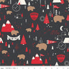 SALE FLANNEL Adventure Main F13900 Charcoal - Riley Blake Designs - Camping Outdoors Trees Tents Bears Compasses - FLANNEL Cotton Fabric