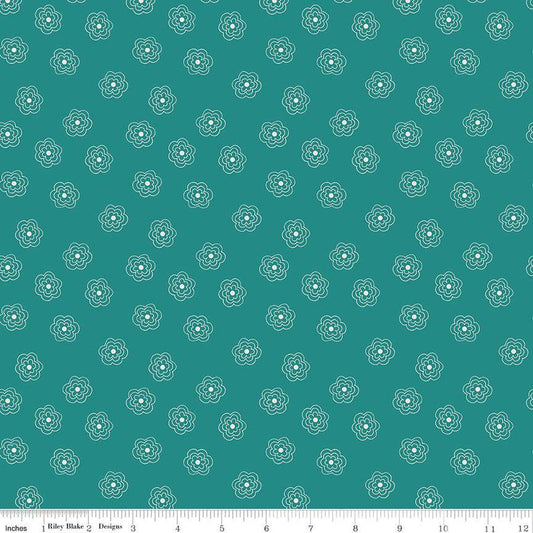 SALE Bee Dots Rose C14180 Lagoon - Riley Blake Designs -  Floral Flowers - Lori Holt - Quilting Cotton Fabric