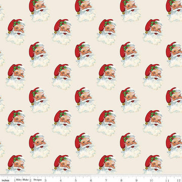 SALE Monthly Placemats 2 December Santa C13943 Cream - Riley Blake Designs - Christmas Santa Claus - Quilting Cotton Fabric