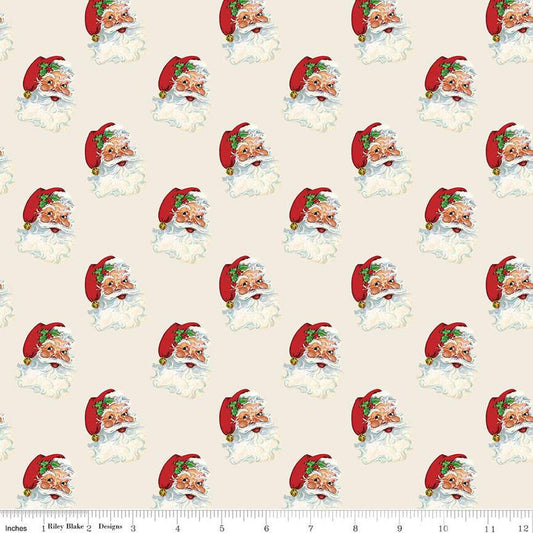 SALE Monthly Placemats 2 December Santa C13943 Cream - Riley Blake Designs - Christmas Santa Claus - Quilting Cotton Fabric