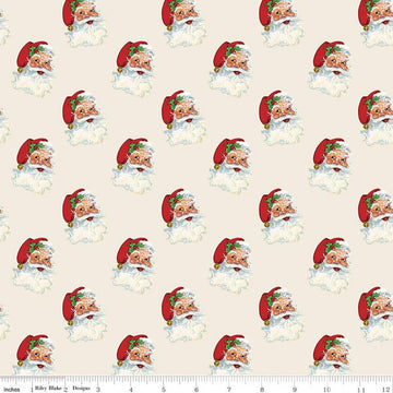 Fat Quarter End of Bolt - SALE Monthly Placemats 2 December Santa C13943 Cream - Riley Blake- Christmas Santa Claus - Quilting Cotton Fabric