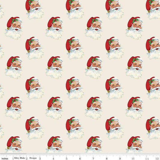 Fat Quarter End of Bolt - SALE Monthly Placemats 2 December Santa C13943 Cream - Riley Blake- Christmas Santa Claus - Quilting Cotton Fabric