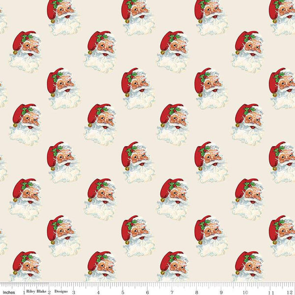 SALE Monthly Placemats 2 December Santa C13943 Cream - Riley Blake Designs - Christmas Santa Claus - Quilting Cotton Fabric