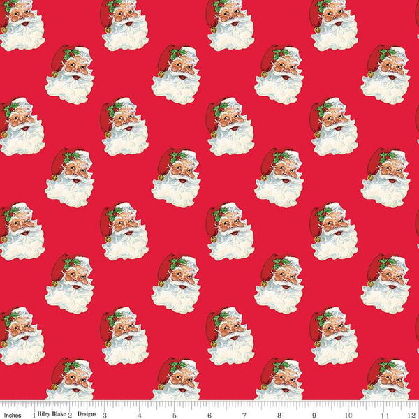 CLEARANCE Fat Quarter End of Bolt - Monthly Placemats 2 December Santa C13943 Red - Riley Blake  - Christmas Santa Claus - Quilting Cotton