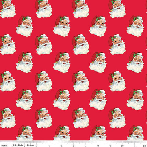 CLEARANCE Fat Quarter End of Bolt - Monthly Placemats 2 December Santa C13943 Red - Riley Blake  - Christmas Santa Claus - Quilting Cotton