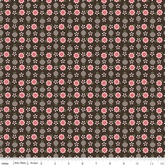 Bee Dots Ida Marie C14160 Raisin - Riley Blake Designs -  Floral Flowers - Lori Holt - Quilting Cotton Fabric