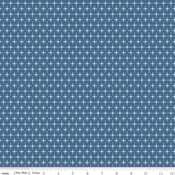 SALE Bee Dots Fay C14163 Denim - Riley Blake Designs - Geometric Dots Squares - Lori Holt - Quilting Cotton Fabric