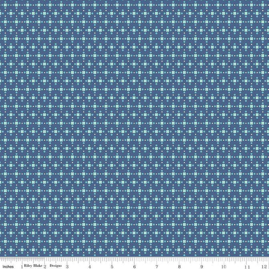 SALE Bee Dots Fay C14163 Denim - Riley Blake Designs - Geometric Dots Squares - Lori Holt - Quilting Cotton Fabric