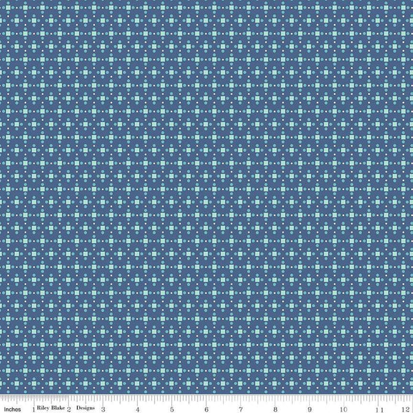 SALE Bee Dots Fay C14163 Denim by Riley Blake Designs - Geometric Dots Squares - Lori Holt - Quilting Cotton Fabric