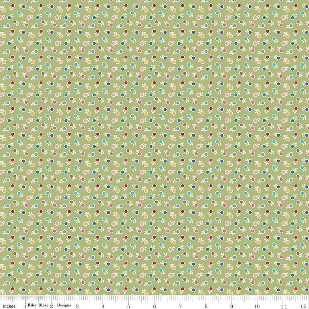 SALE Bee Dots Kathy C14166 Lettuce by Riley Blake Designs - Floral Flowers - Lori Holt - Quilting Cotton Fabric
