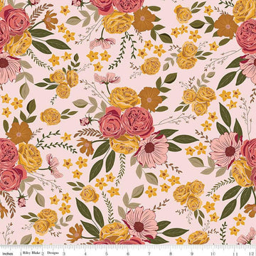 SALE Petal Song Main Blush Pink Floral Fabric C13710 - Riley Blake Quilting Cotton Fabric