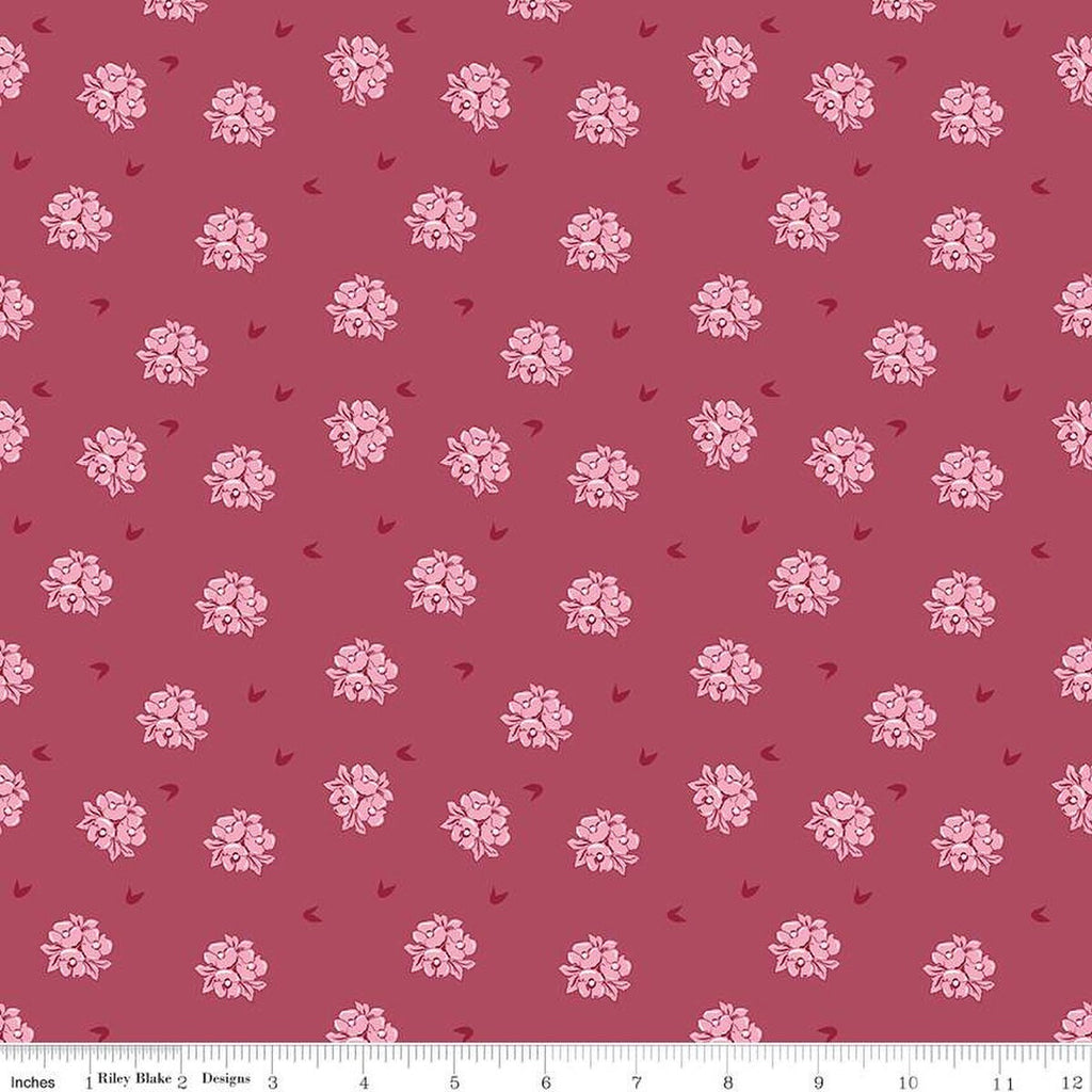 Petal Song Cameo Floral C13712 Cranberry - Riley Blake Designs - Blossoms Flowers - Quilting Cotton Fabric