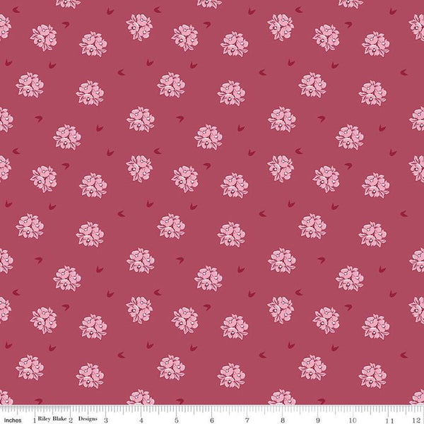 SALE Petal Song Cameo Floral C13712 Cranberry - Riley Blake Designs - Blossoms Flowers - Quilting Cotton Fabric