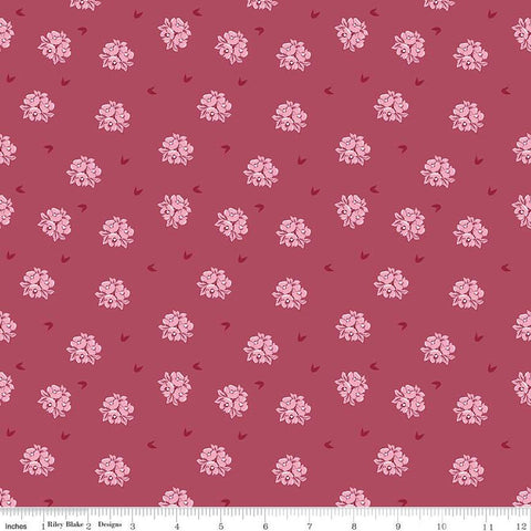 Petal Song Cameo Floral C13712 Cranberry - Riley Blake Designs - Blossoms Flowers - Quilting Cotton Fabric