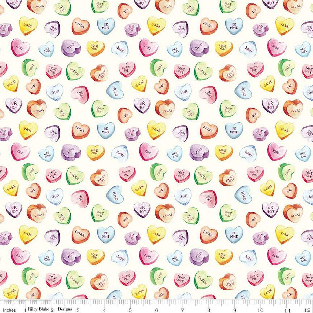 Monthly Placemats 2 February Candy Hearts C13923 White - Riley Blake Designs - Valentine's Day Valentines - Quilting Cotton Fabric