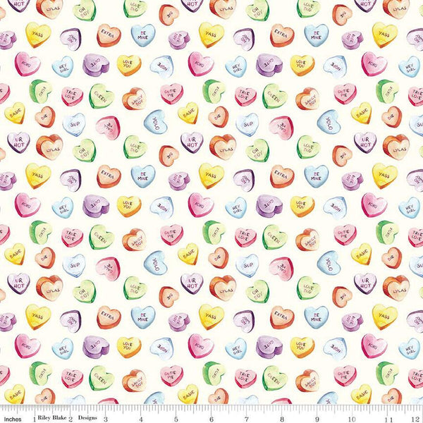 SALE Monthly Placemats 2 February Candy Hearts C13923 White - Riley Blake Designs - Valentine's Day Valentines - Quilting Cotton Fabric