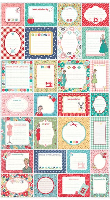 My Happy Place Label Panel Multi Quilting Labels Fabric - P9316 - Lori Holt Riley Blake Quilting Cotton Fabric - 24 inch repeat