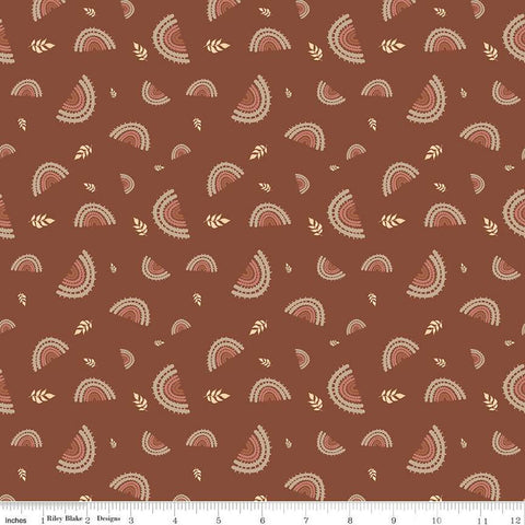 CLEARANCE 'Round the Mountain Railroad C13811 Rust by Riley Blake  - Trains Rainbows Tracks Leaves - Quilting Cotton