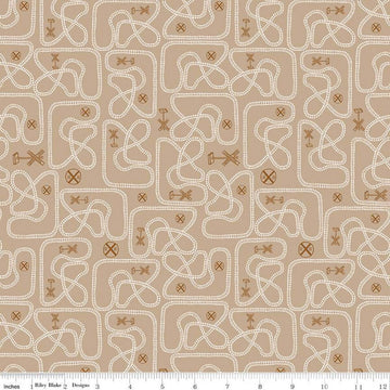 SALE Round the Mountain Table Tracks C13812 Tan - Riley Blake Designs - Trains Railroad Signs Tracks - Quilting Cotton Fabric
