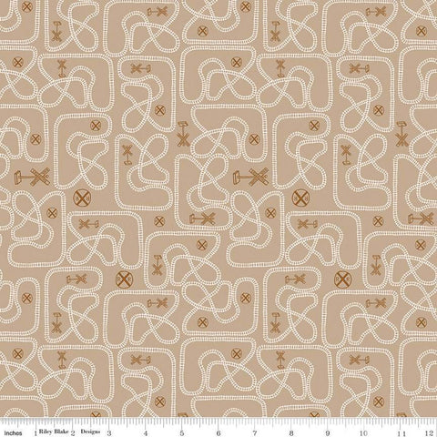 Round the Mountain Table Tracks C13812 Tan by Riley Blake Designs - Trains Railroad Signs Tracks - Quilting Cotton Fabric