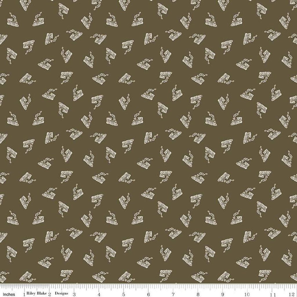 SALE 'Round the Mountain All Aboard C13813 Brown by Riley Blake Designs - Trains Locomotives - Quilting Cotton Fabric